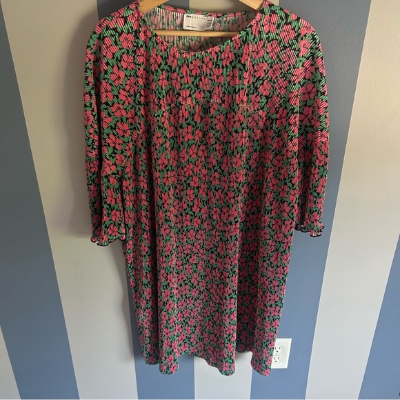 ASOS maternity mini pluses crew neck dress pink green floral - Picture 3 of 10